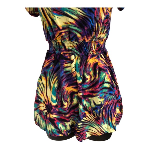 Supercute off the shoulder colorful tie dye look elastic hem romper size large - Picture 15 of 16